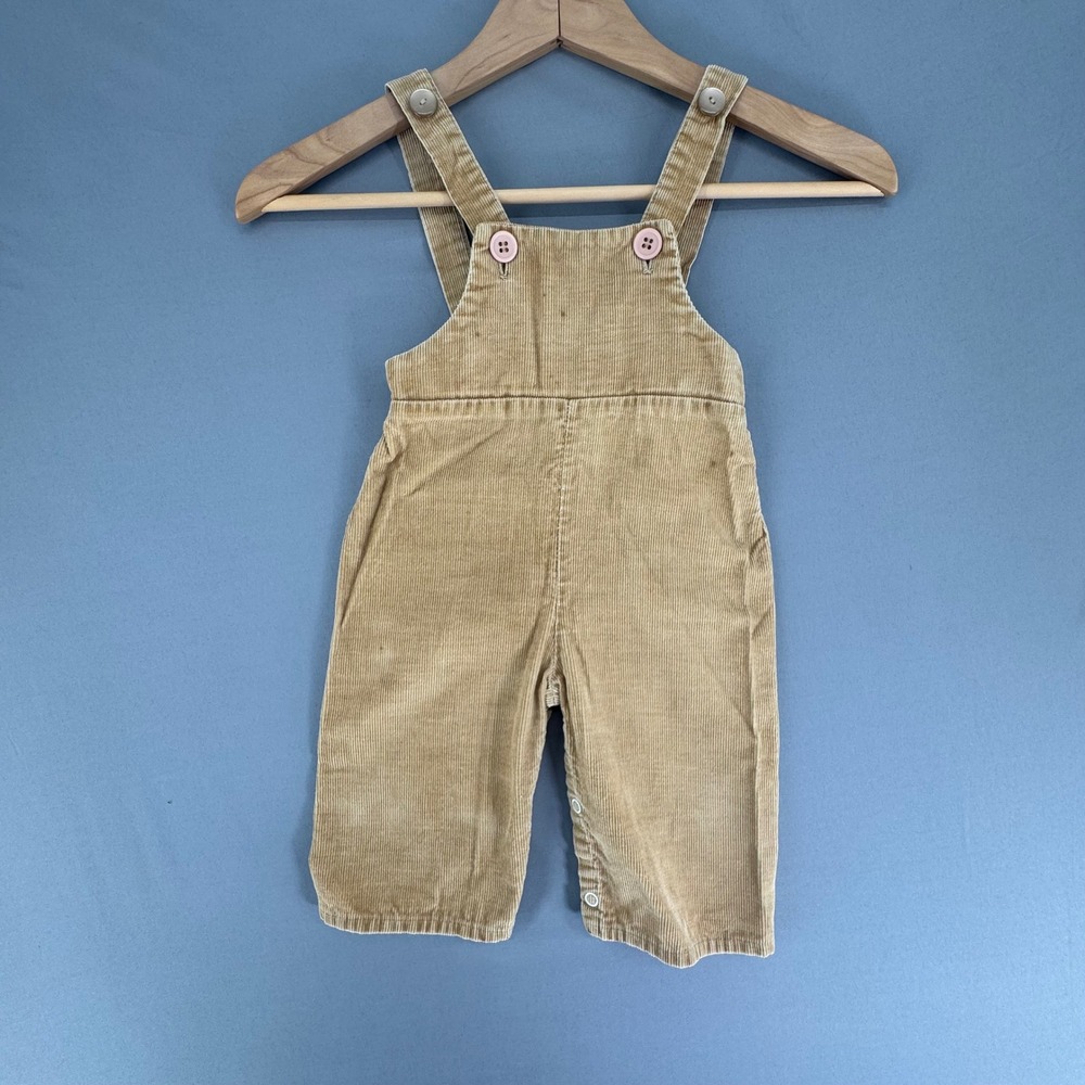 Vintage Stone Kids Tan Corduroy Overalls 12M Made in USA Bibs 10100-11